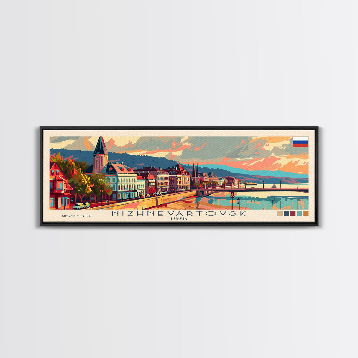 Nizhnevartovsk Russia Travel Art, City Art, Framed Canvas Print or Metal Wall Art, Europe Travel Poster, Panoramic Wall Art, Extra Wide Wall Art