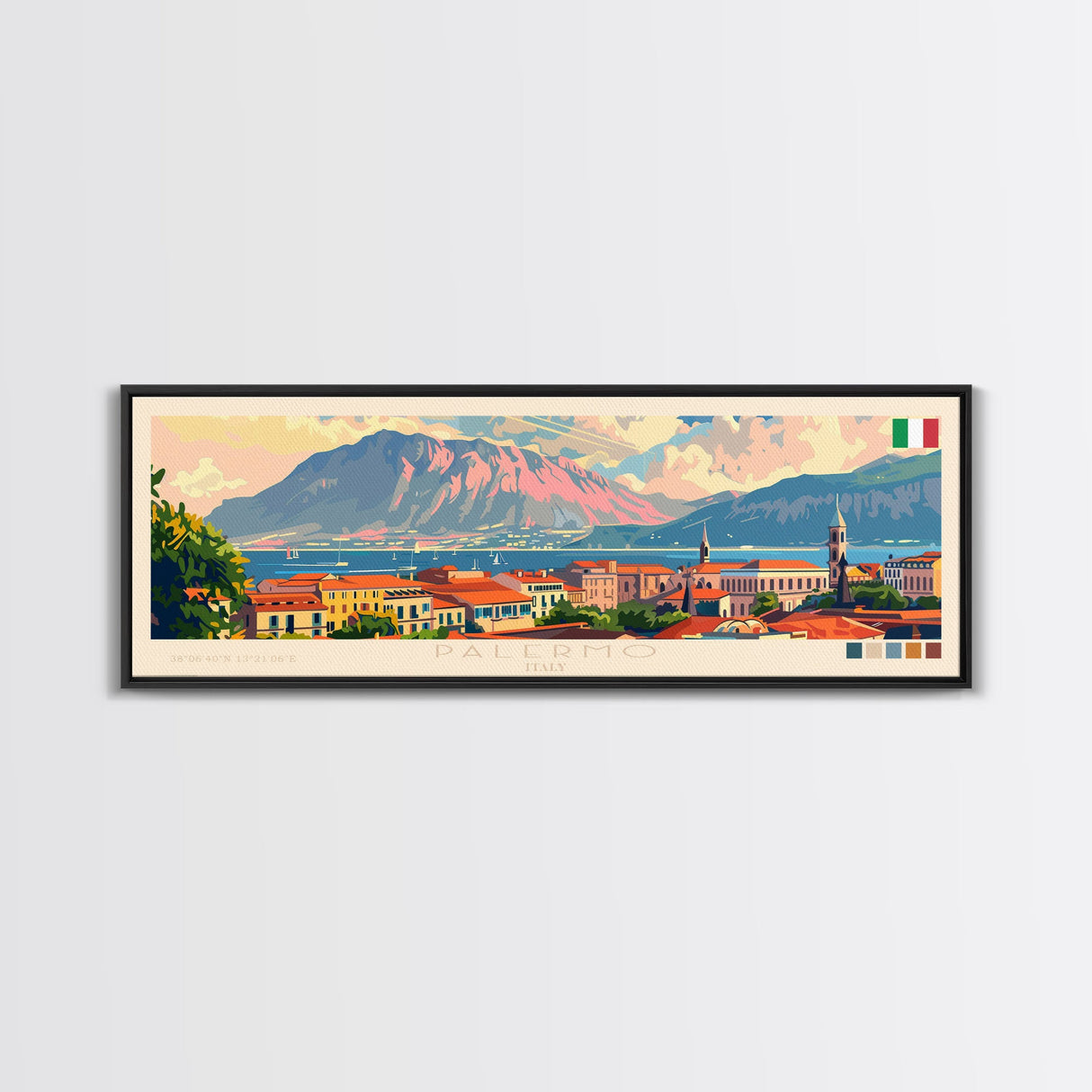 Palermo Italy Travel Print Wall Art, Panoramic City Art, Travel Art, Wall Decor, Vacation Gift, Framed Canvas Print Or Metal Art