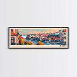 Porto Portugal Panoramic Travel Poster, Framed Canvas Print or Metal Wall Art, Travel Art, Home Decor, Panoramic Painting, Midcentury Art