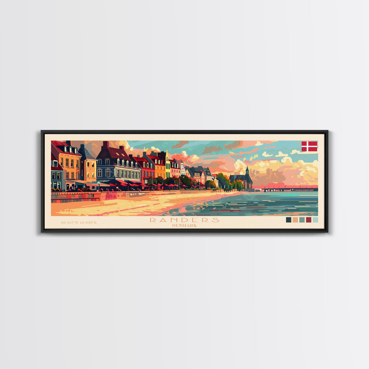 Randers Denmark Travel Art, City Art, Framed Canvas Print or Metal Wall Art, Europe Travel Poster, Panoramic Wall Art, Extra Wide Wall Art