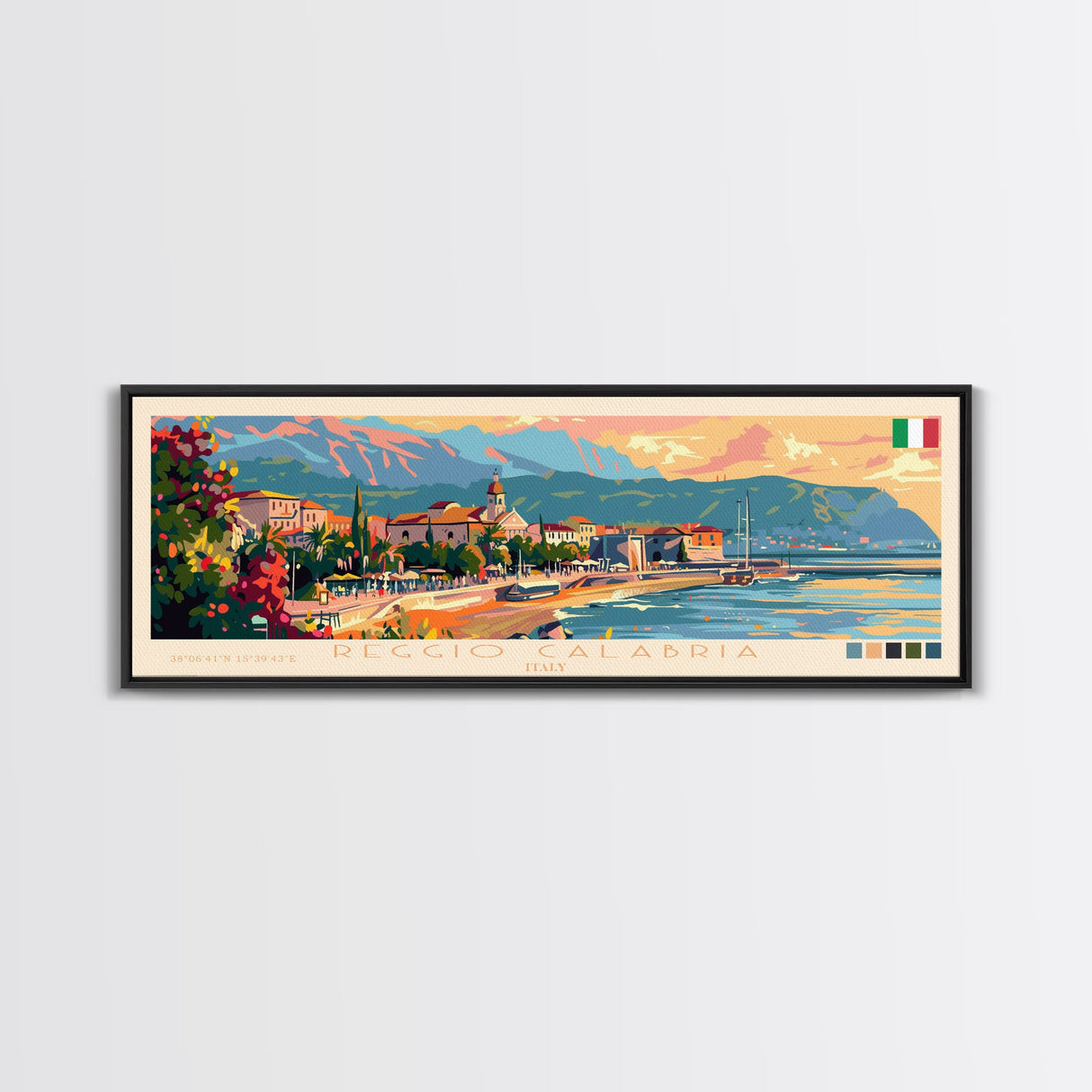 Reggio Calabria Wall Art, Panoramic Travel Poster, Panoramic Framed Canvas Print, City Wall Art, Wall Hanging Home Decor, Travel Art