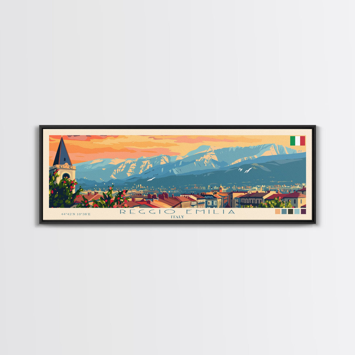 Reggio Emilia Travel Print Wall Art, Panoramic City Art, Travel Art, Wall Decor, Vacation Gift, Framed Canvas Print Or Metal Art