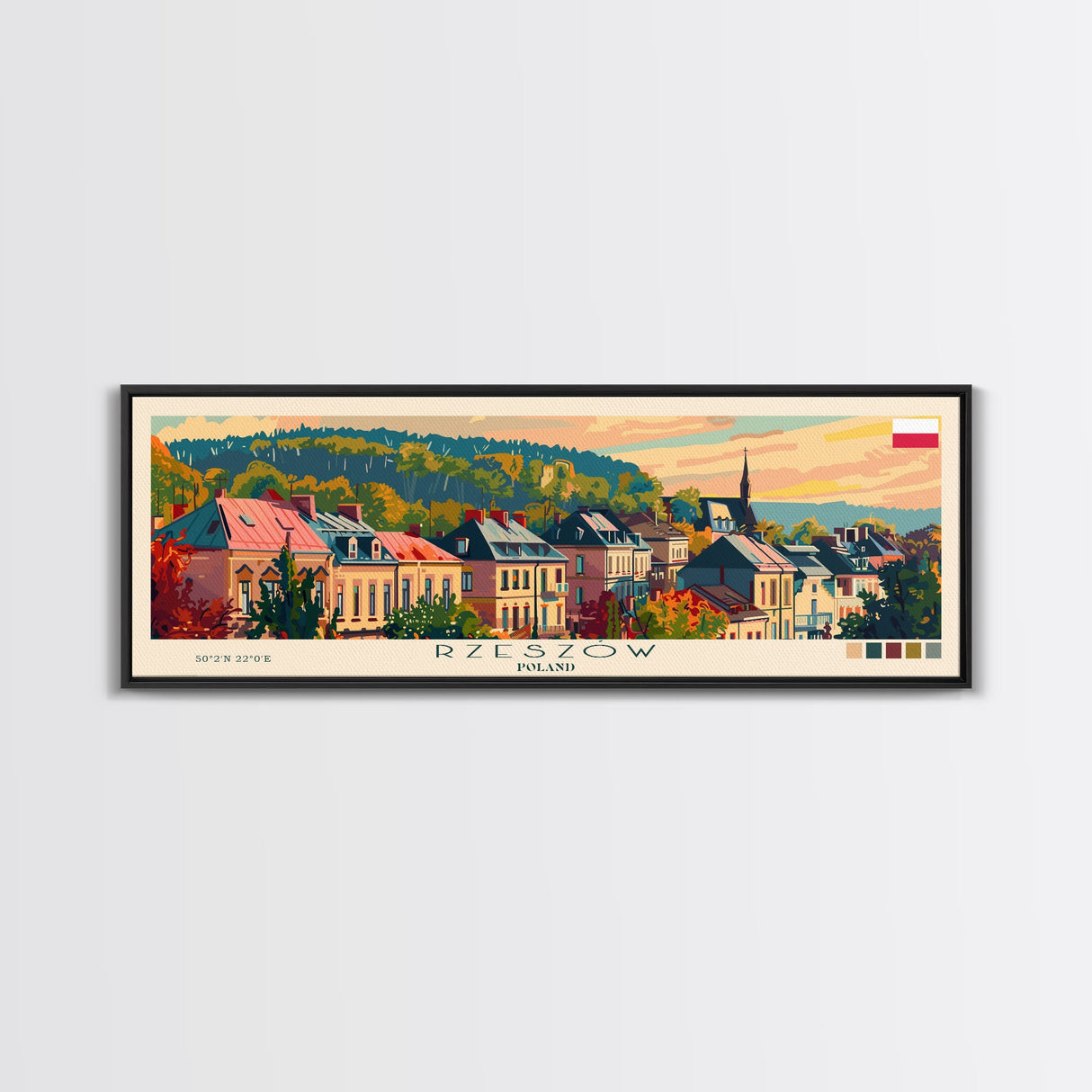 Rzeszow Poland Wall Art, Panoramic Travel Poster, Panoramic Framed Canvas Print, City Wall Art, Wall Hanging Home Decor, Travel Art