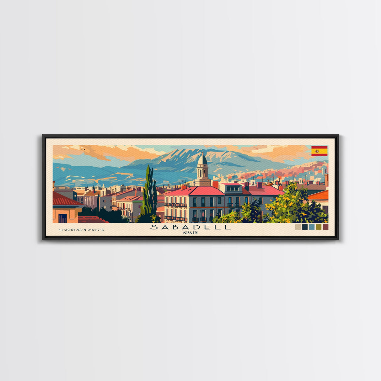 Sabadell Spain Travel Print Wall Art, Panoramic City Art, Travel Art, Wall Decor, Vacation Gift, Framed Canvas Print Or Metal Art