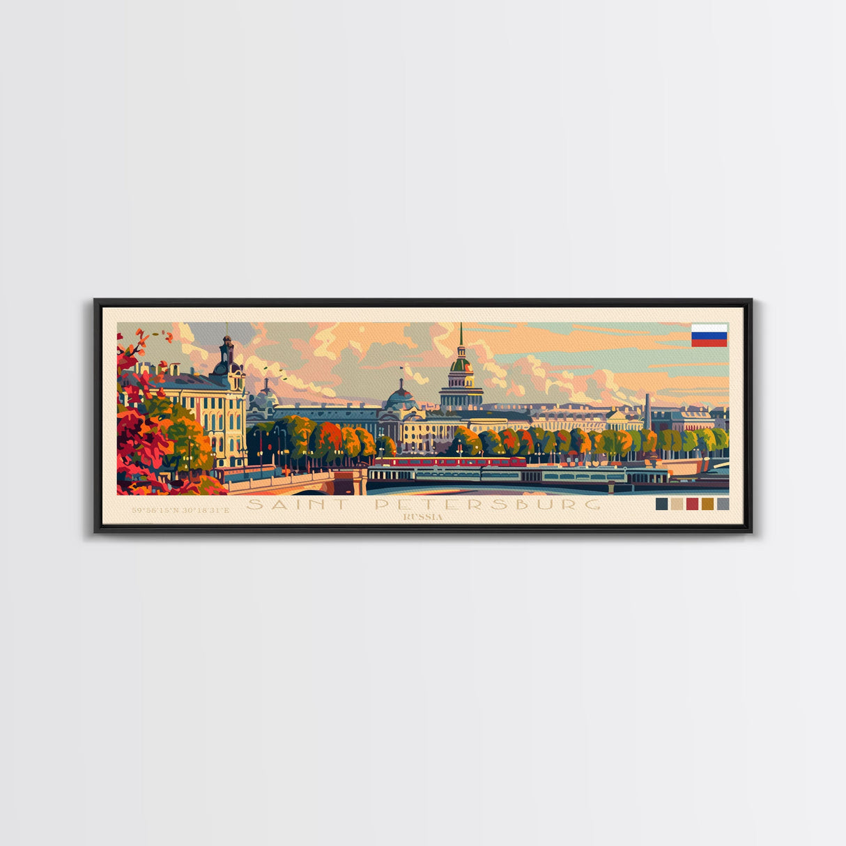 Saint Petersburg Russia Wall Art, Panoramic Travel Poster, Panoramic Framed Canvas Print, City Wall Art, Wall Hanging Home Decor, Travel Art