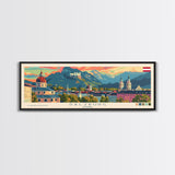 Salzburg Austria Panoramic Travel Poster, Framed Canvas Print or Metal Wall Art, Travel Art, Home Decor, Panoramic Painting, Midcentury Art