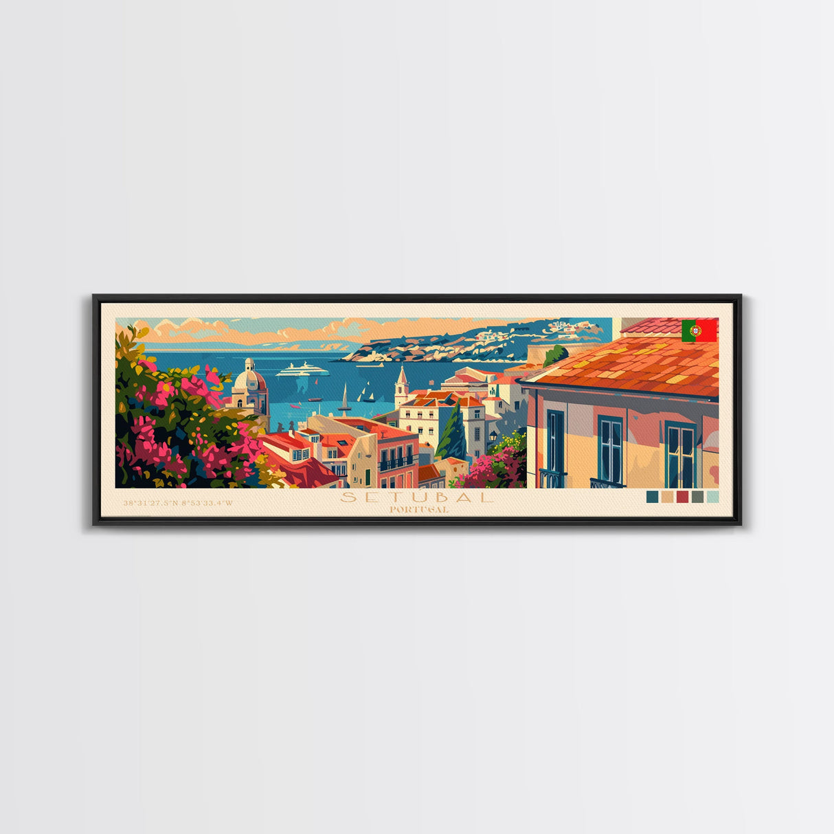 Setúbal Portugal Travel Print Wall Art, Panoramic City Art, Travel Art, Wall Decor, Vacation Gift, Framed Canvas Print Or Metal Art