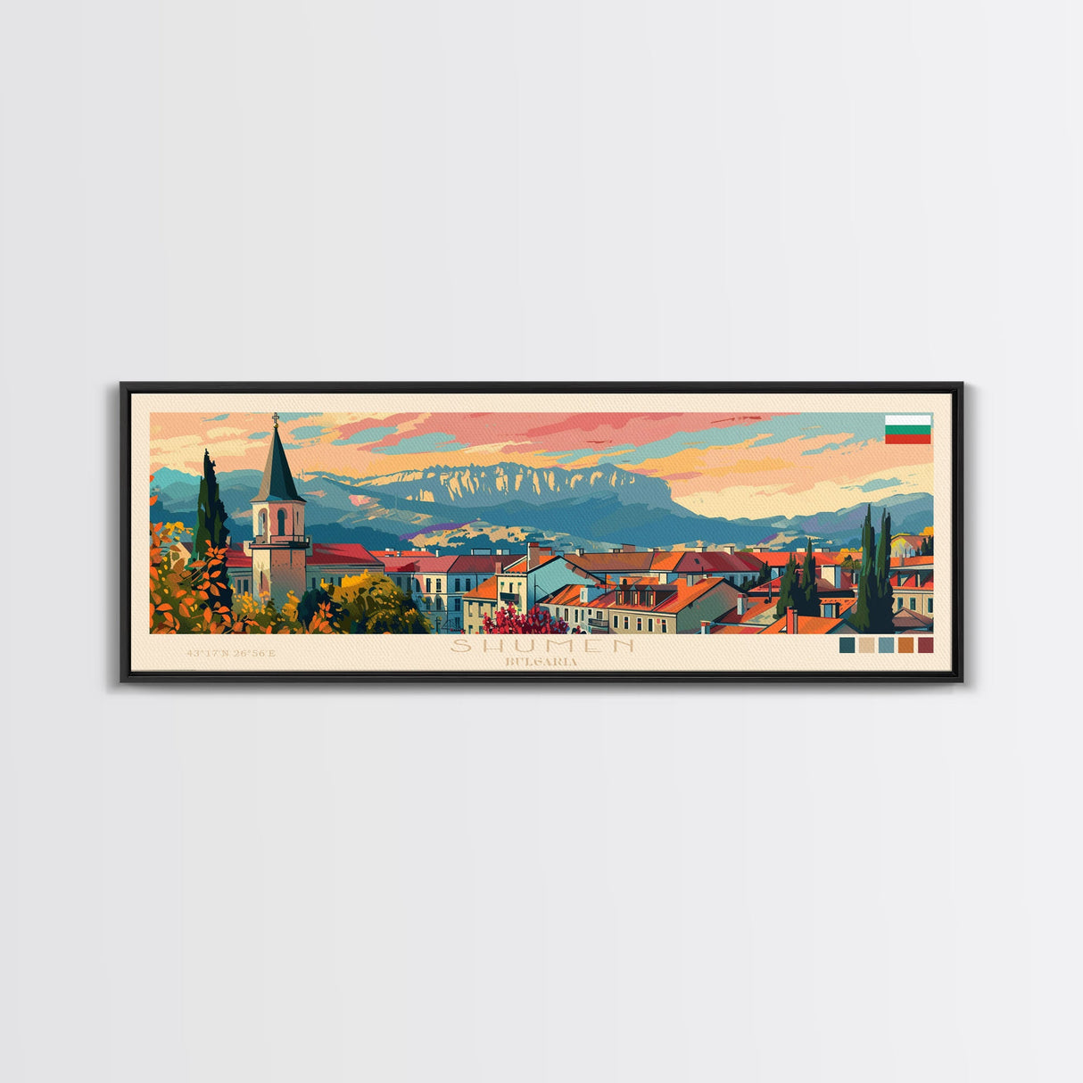 Shumen Bulgaria Travel Art, City Art, Framed Canvas Print or Metal Wall Art, Europe Travel Poster, Panoramic Wall Art, Extra Wide Wall Art