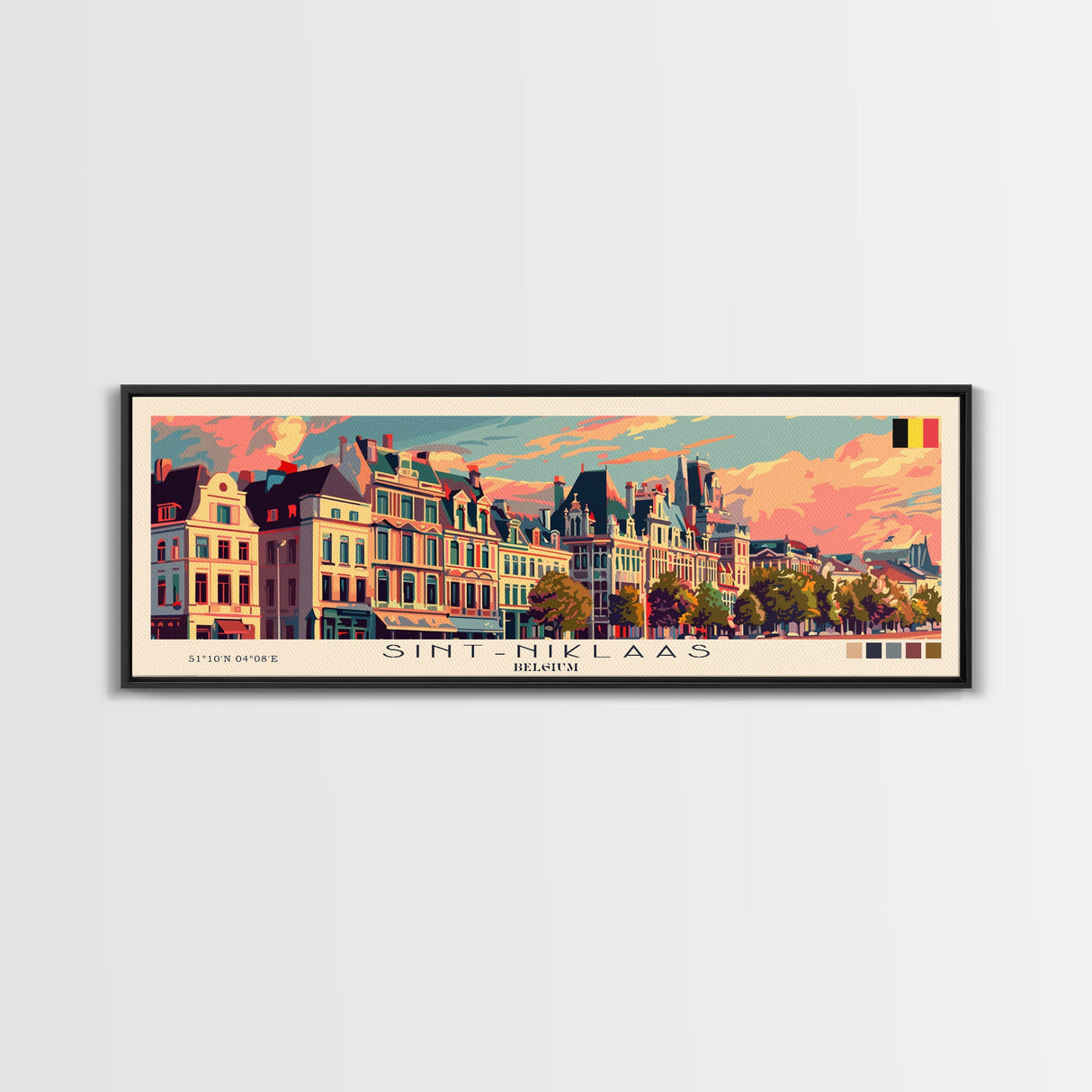 Saint Niklaas Belgium Wall Art, Panoramic Travel Poster, Panoramic Framed Canvas Print, City Wall Art, Wall Hanging Home Decor, Travel Art