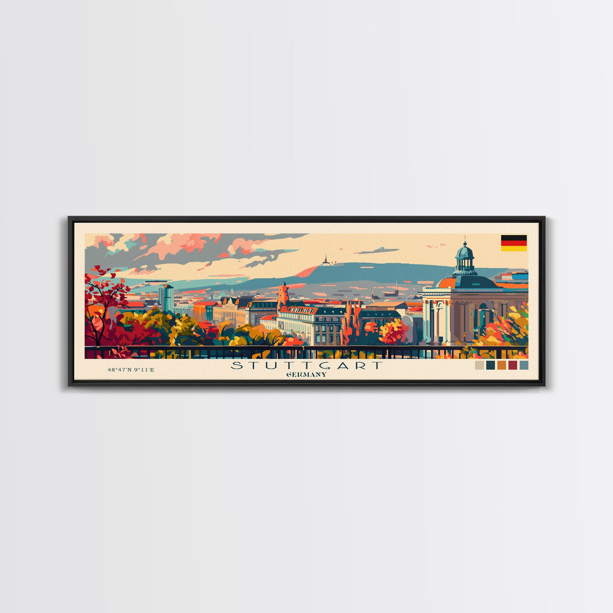 Stuttgart Germany Wall Art, Panoramic Travel Poster, Panoramic Framed Canvas Print, City Wall Art, Wall Hanging Home Decor, Travel Art