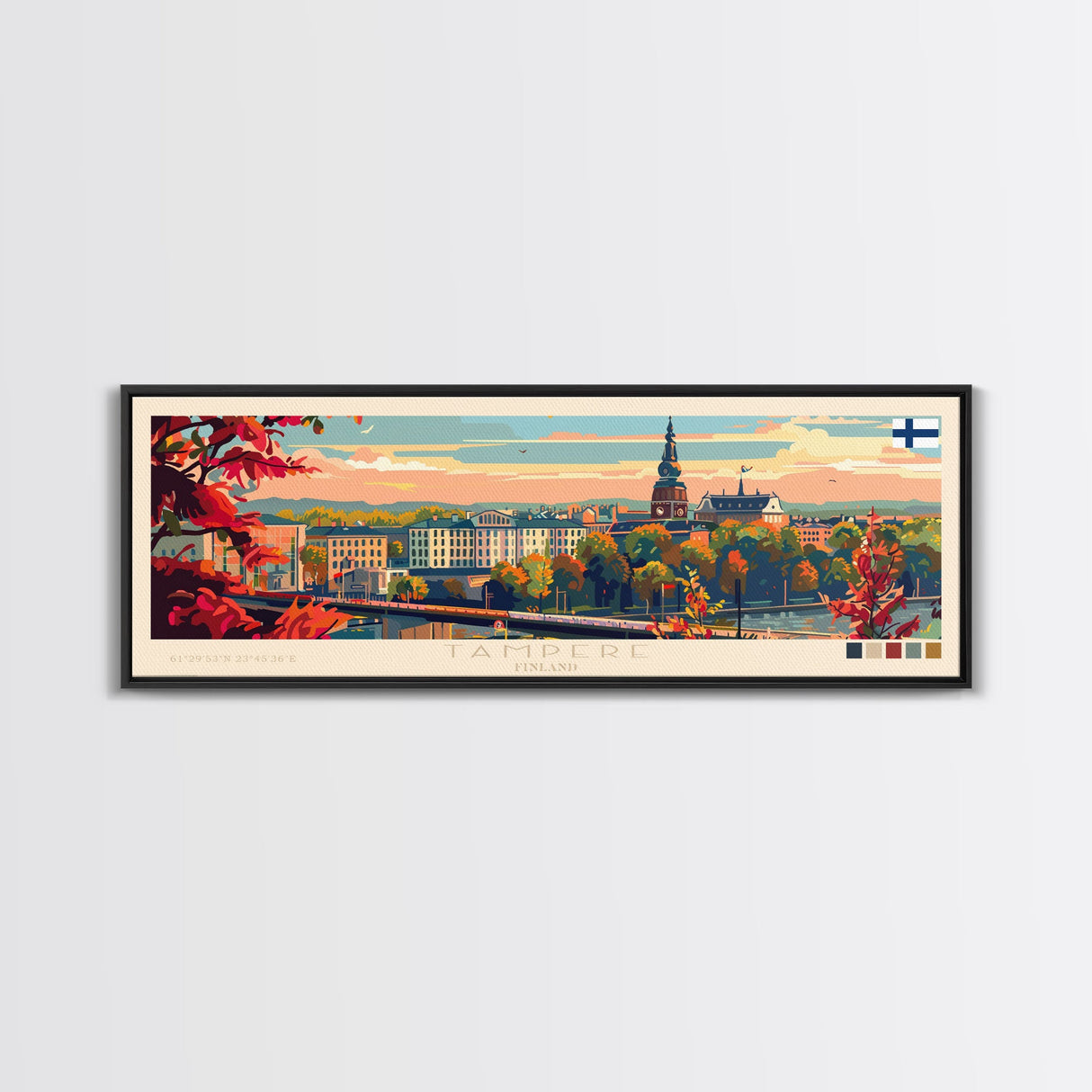 Tampere Finland Travel Print Wall Art, Panoramic City Art, Travel Art, Wall Decor, Vacation Gift, Framed Canvas Print Or Metal Art