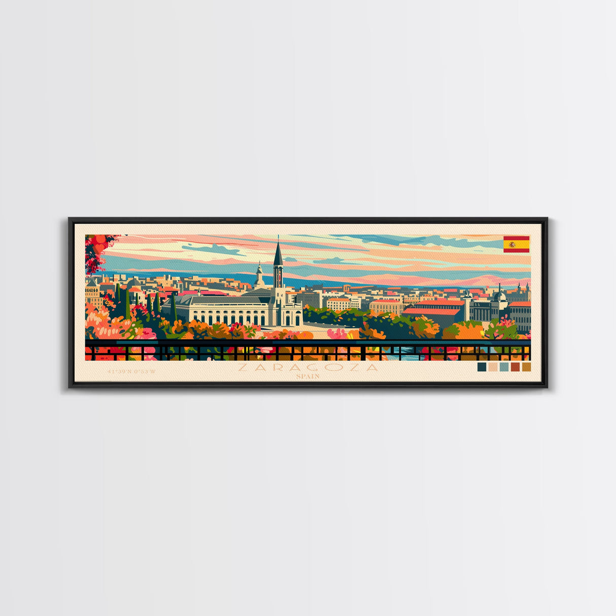 Zaragoza Spain Wall Art, Panoramic Travel Poster, Panoramic Framed Canvas Print, City Wall Art, Wall Hanging Home Decor, Travel Art