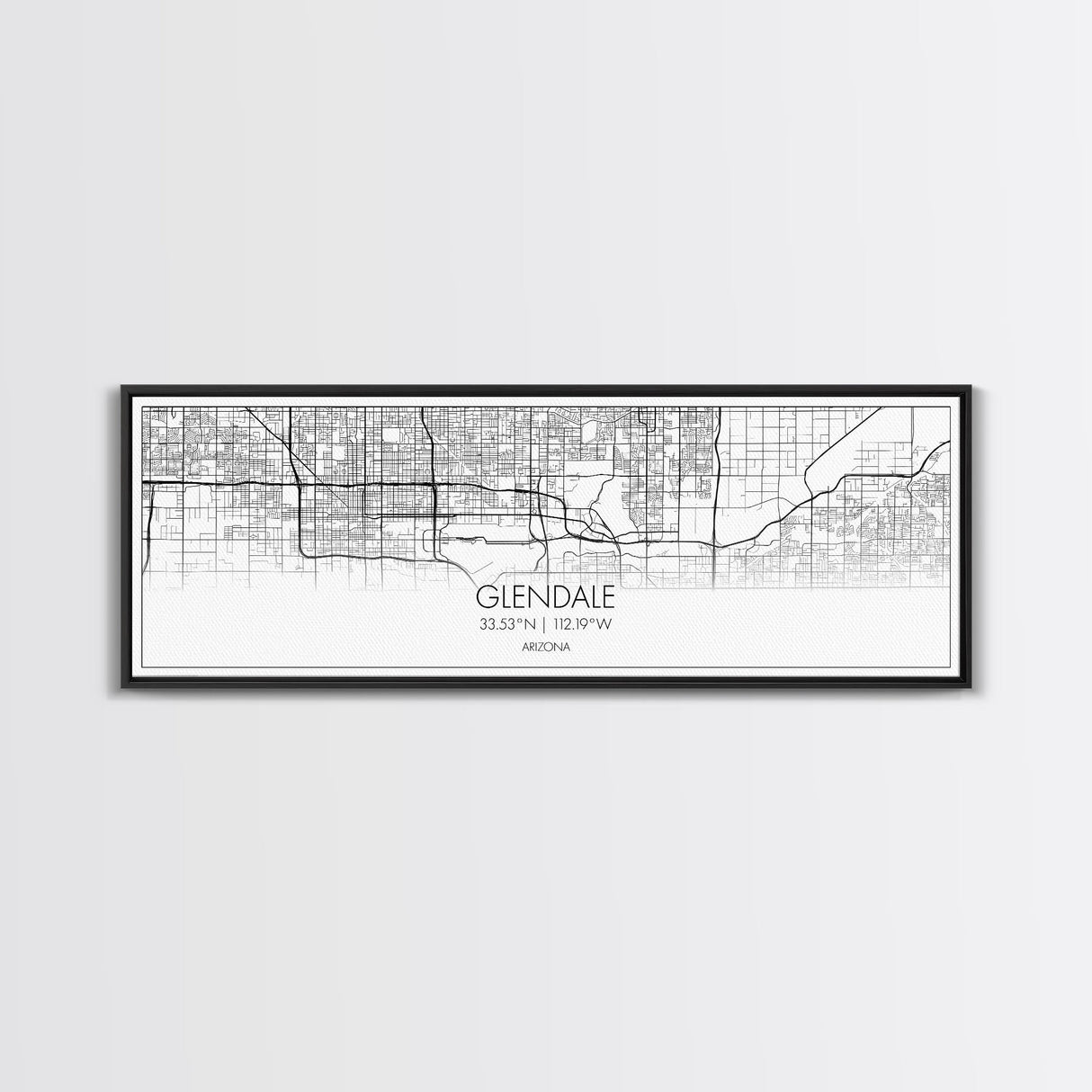 Panoramic Glendale City Map, Arizona Art, Map Print, Minimalist Wall Art, Canvas Art, Housewarming Gift, Street Map Art, Closing Gift