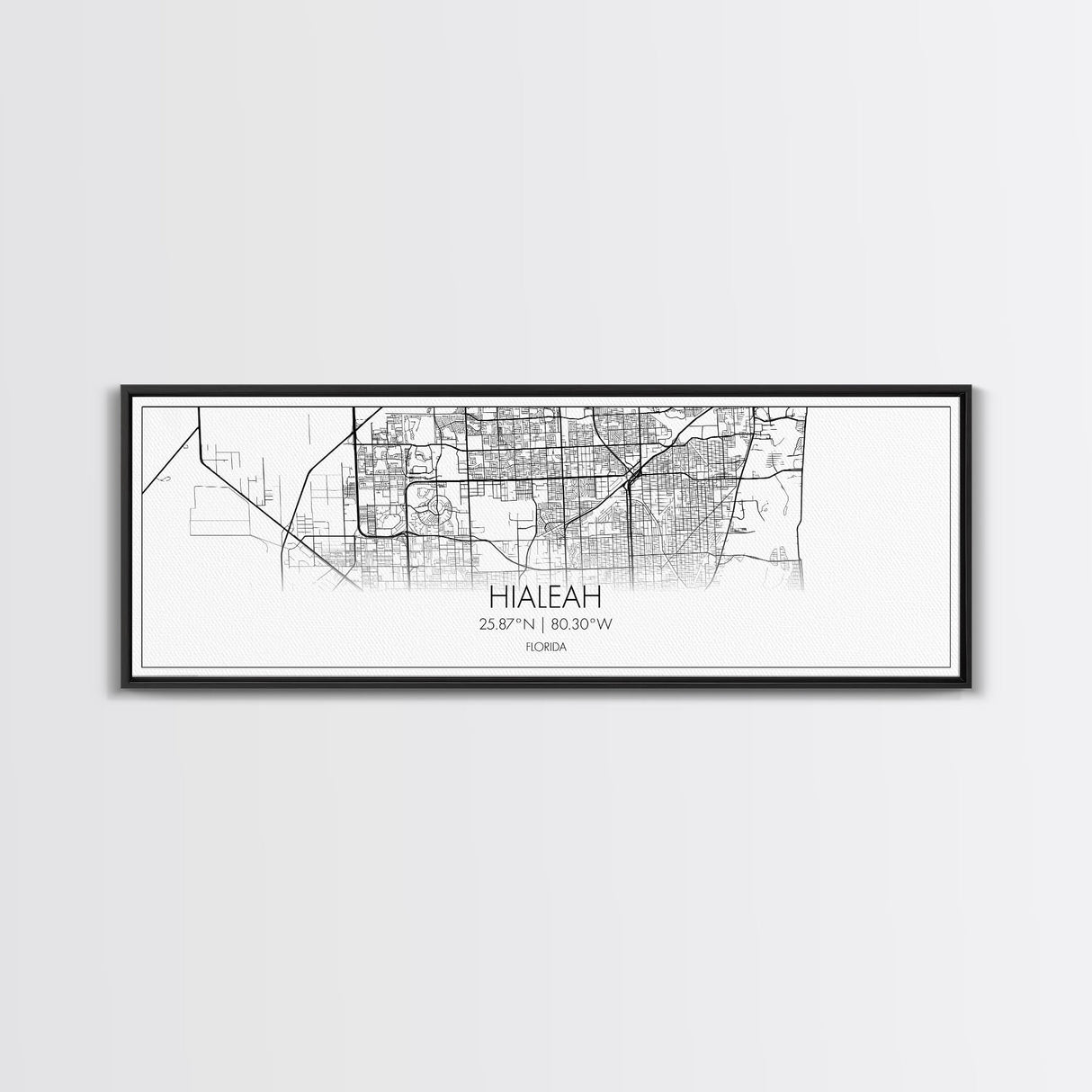 Panoramic Hialeah City Map, Florida Art, Map Print, Minimalist Wall Art, Canvas Art, Housewarming Gift, Street Map Art, Closing Gift