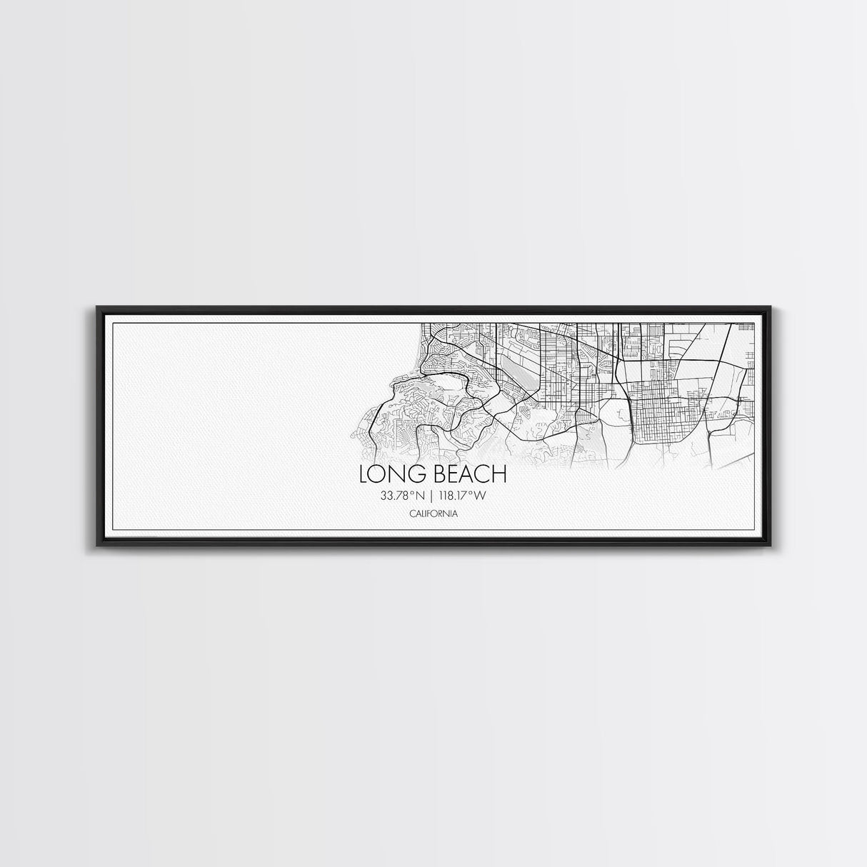 Panoramic Long Beach City Map, California Art, Map Print, Minimalist Wall Art, Canvas Art, Housewarming Gift, Street Map Art, Closing Gift