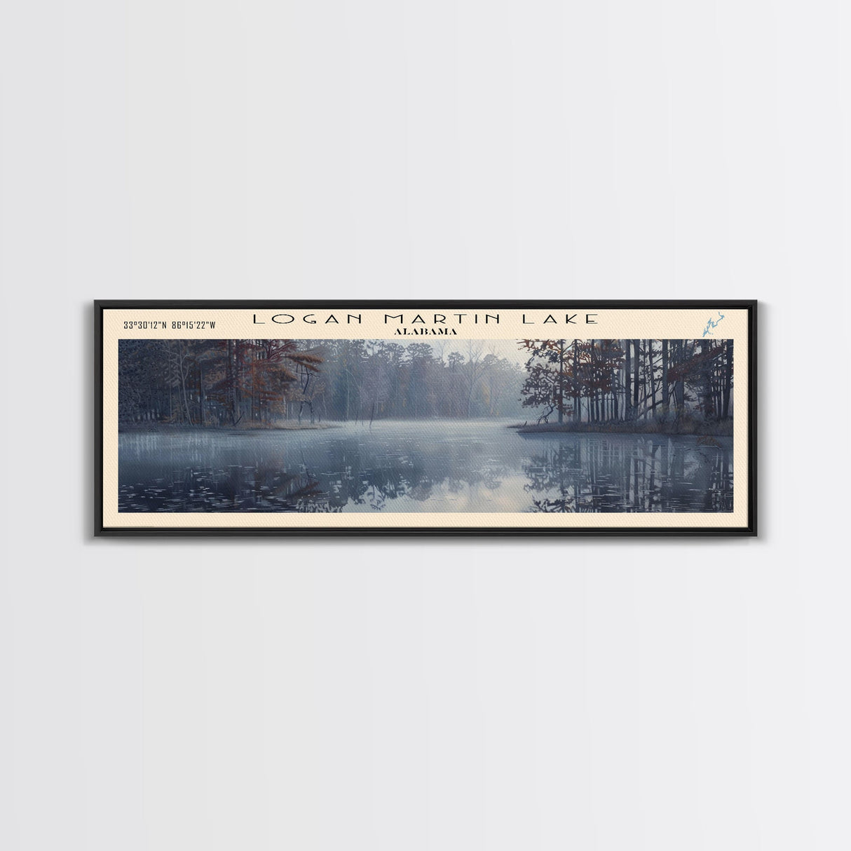 Logan Martin Lake Framed Canvas Print, Lake House Decor, Panoramic Wall Art, Travel Poster, Scenic Landscape Painting, Rustic Art