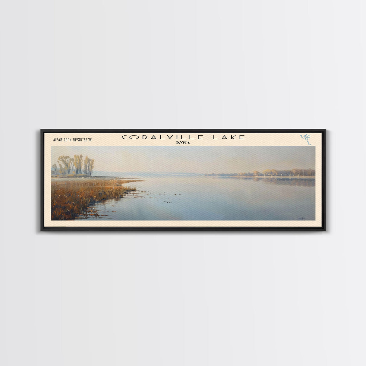 Conway Lake New Hampshire Framed Canvas Print, Lake House Decor, Panoramic Wide Art, Travel Poster, Rustic Lake Painting, Home Decor