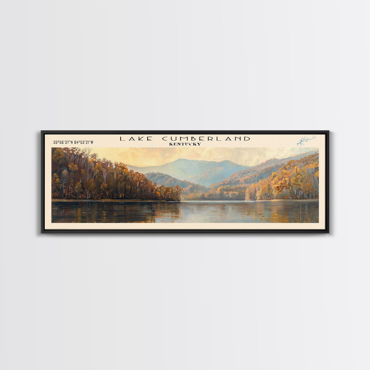 Cumberland Lake Framed Canvas Print, Lake House Art, Panoramic Wall Art, Travel Poster, Modern Lake Painting, Nature Art