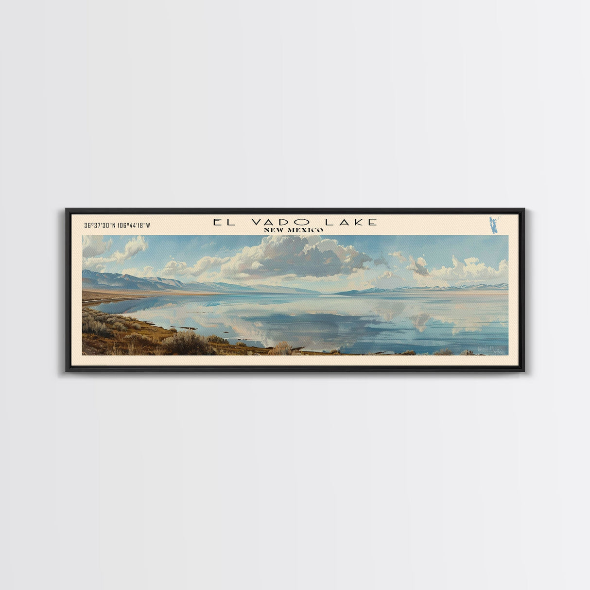 El Vado Lake New Mexico Framed Canvas Print, Lake House Art, Panoramic Travel Poster, Wall Art, Modern Lake Painting, Home Decor