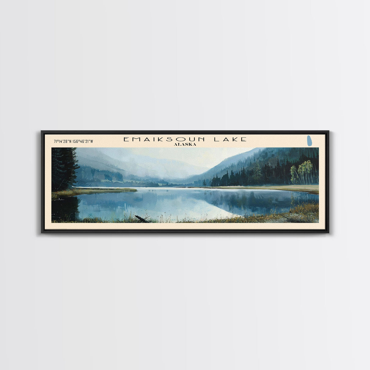 Emaiksoun Lake Framed Canvas Print, Lake House Art, Panoramic Wall Art, Travel Poster, Modern Lake Painting, Home Decor