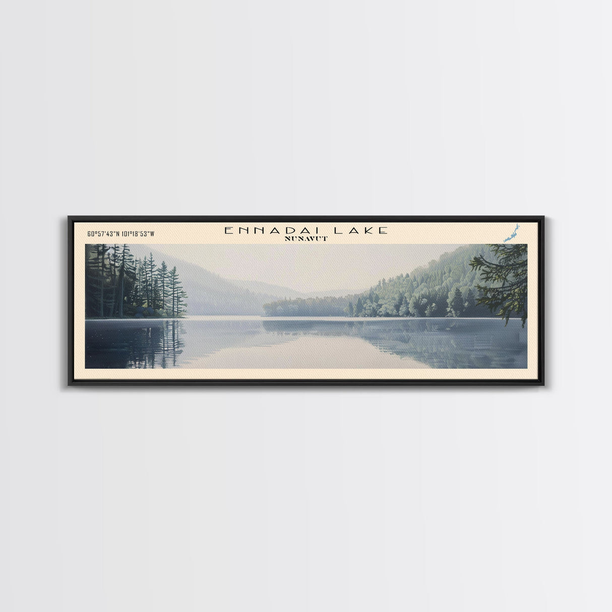 Ennadai Lake Framed Canvas Print, Lake House Decor, Panoramic Wall Art, Travel Poster, Rustic Lake Painting, Home Decor