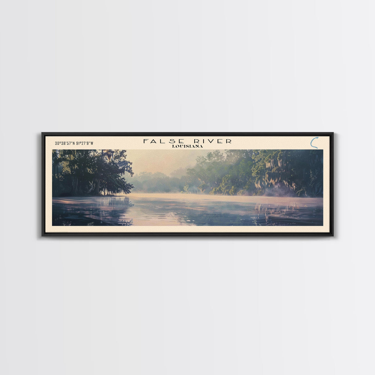 False River Louisiana Framed Canvas Print, Lake House Decor, Panoramic Wall Art, Travel Poster, Rustic Lake Painting, Home Decor