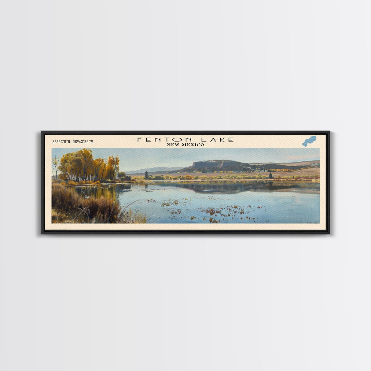 Fenton Lake New Mexico Framed Canvas Print, Lake House Decor, Panoramic Wall Art, Travel Poster, Scenic Lake Painting, Nature Art