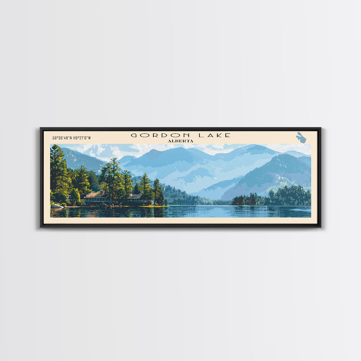 Gordon Lake Framed Canvas Print, Panoramic Lake House Decor, Wall Art, Travel Poster, Tranquil Lake Painting, Nature Art