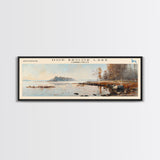 Hop Brook Lake Connecticut Framed Canvas Print, Lake House Art, Panoramic Wall Art, Travel Poster, Serene Lake Painting, Home Decor