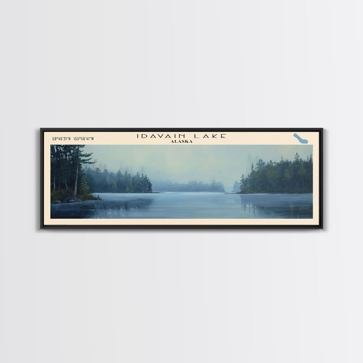 Idavain Lake Framed Canvas Print, Lake House Decor, Panoramic Wall Art, Travel Poster, Captivating Lake Painting, Nature Art