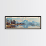 Jackson Lake Wyoming Framed Canvas Print, Lake House Art, Panoramic Wall Art, Travel Poster, Stunning Lake Painting, Nature Art