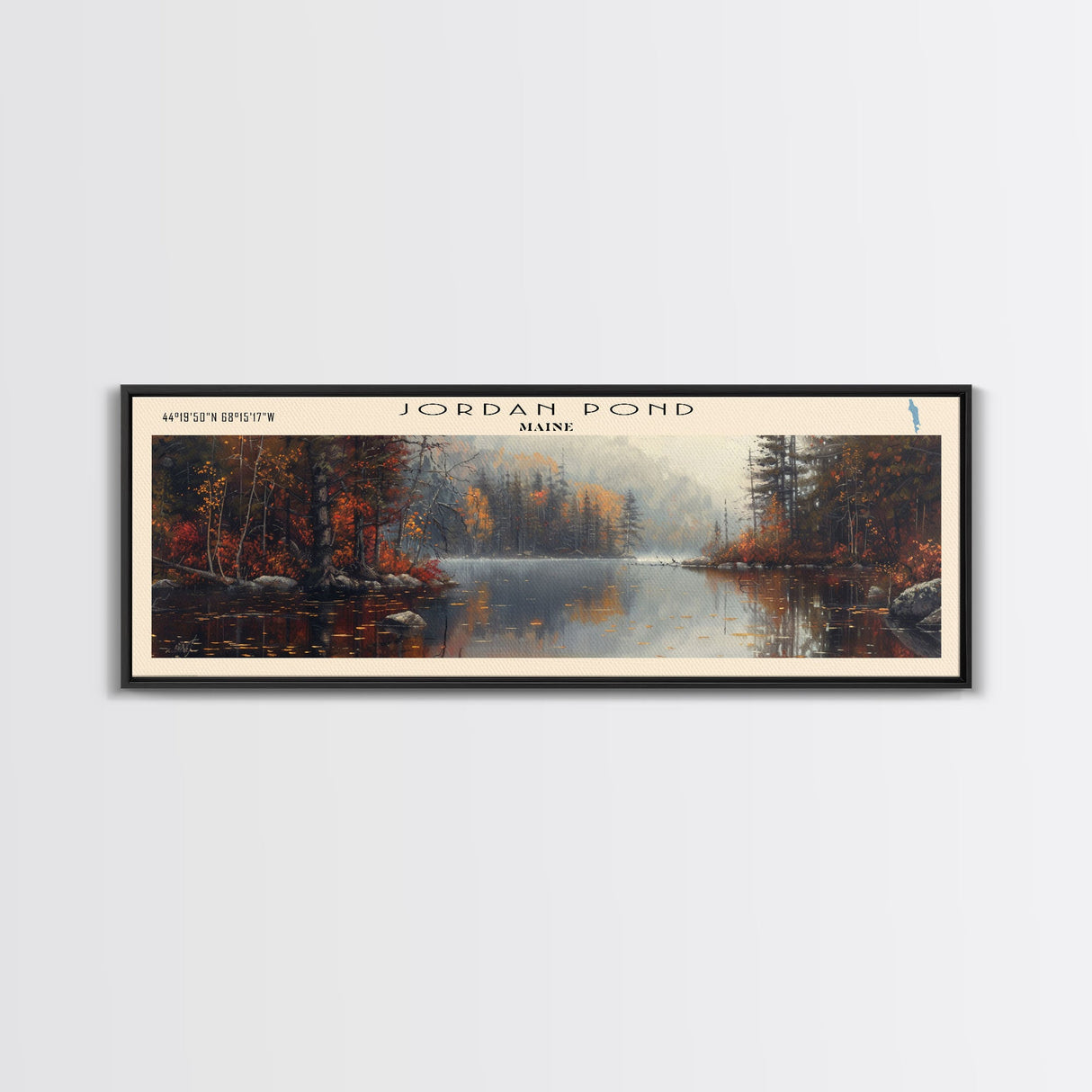 Jordan Pond Maine Framed Canvas Print, Panoramic Lake House Decor, Wall Art, Travel Poster, Scenic Lake Painting, Nature Art