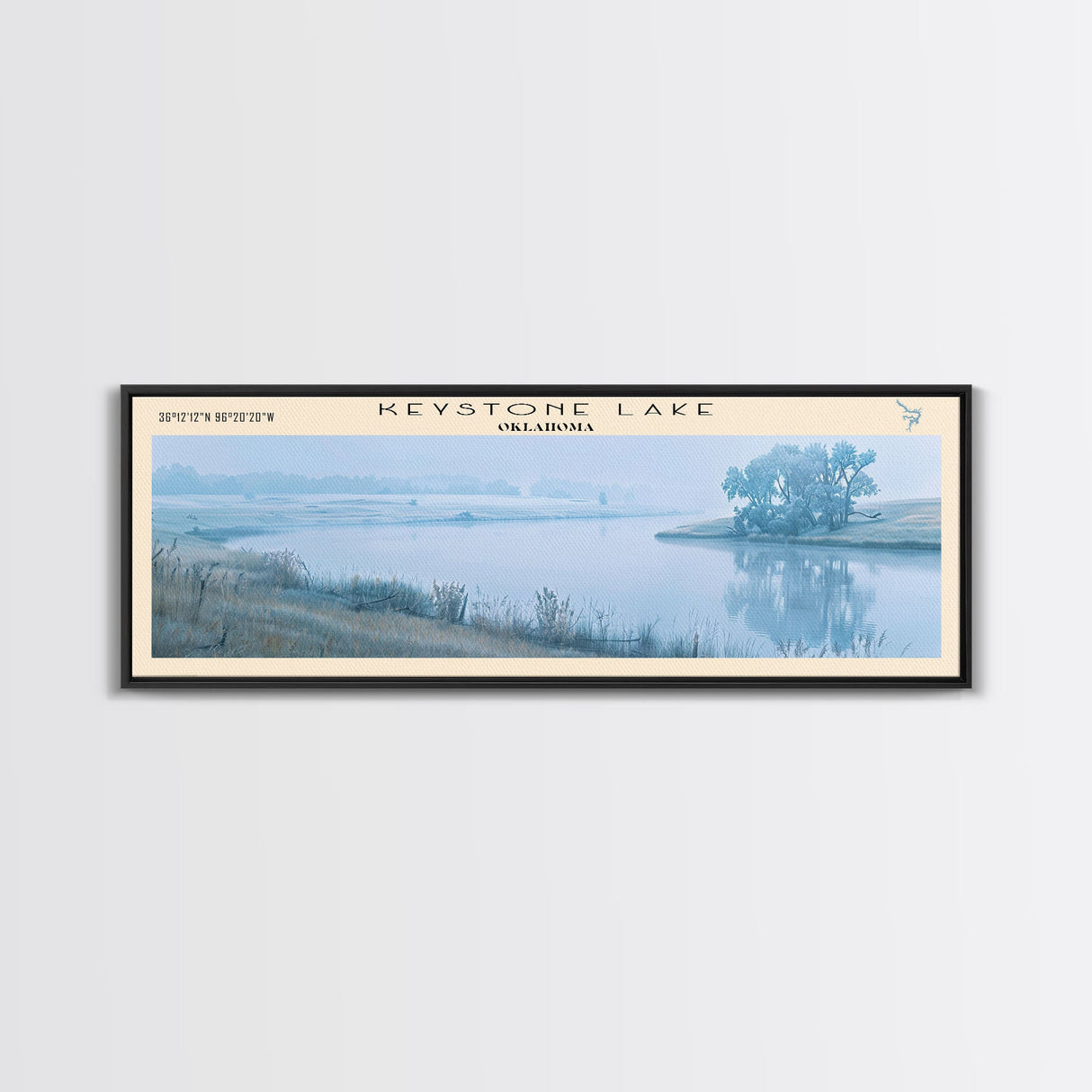 Keystone Lake Oklahoma Framed Canvas Print, Panoramic Lake House Decor, Wall Art, Travel Poster, Serene Lake Painting, Nature Art