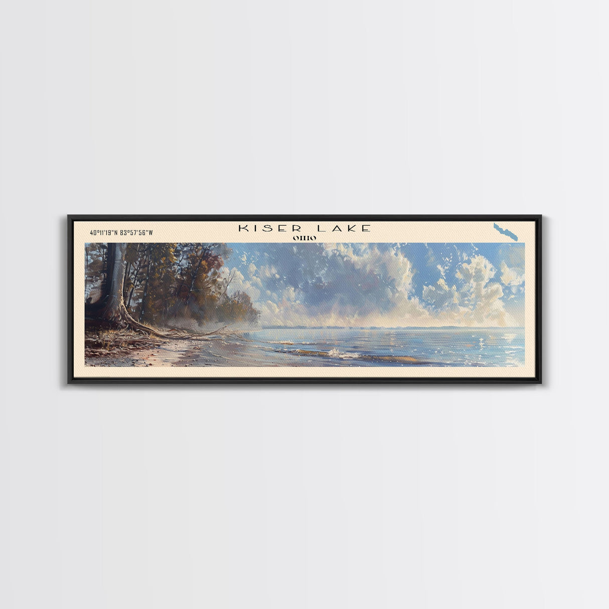 Kiser Lake Ohio Framed Canvas Print, Lake House Art, Panoramic Wall Art, Travel Poster, Scenic Lake Painting, Home Decor