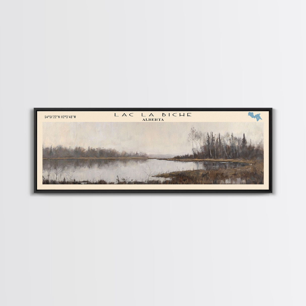 Lac La Biche Lake Blue Ridge Georgia Framed Canvas Print, Lake House Art, Panoramic Wall Art, Travel Poster, Stunning Lake Painting, Nature Art