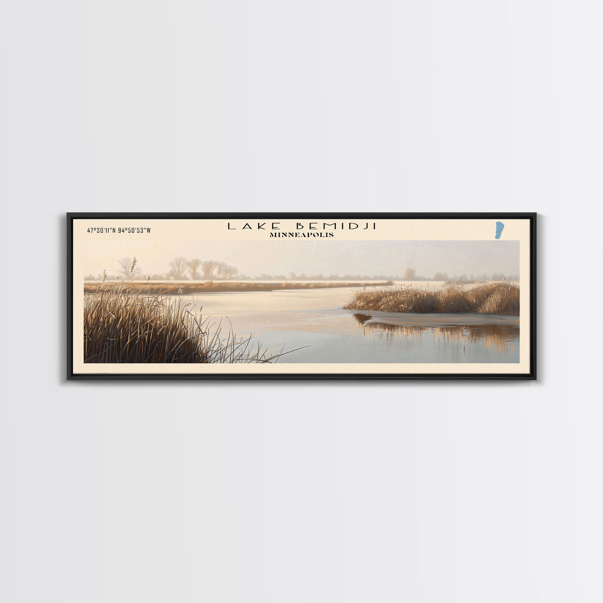 Lake Bemidji Minneapolis Framed Canvas Print, Lake House Art, Panoramic Wall Art, Travel Poster, Stunning Lake Painting, Home Decor