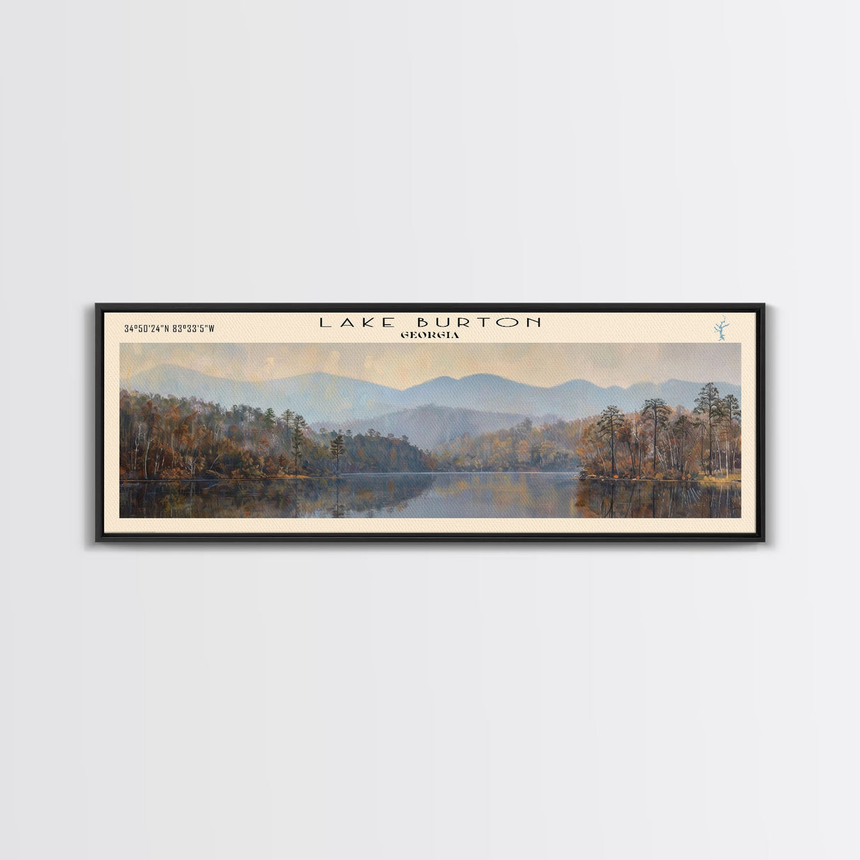 Lake Burton Georgia Framed Canvas Print, Lake House Art, Panoramic Wall Art, Travel Poster, Scenic Lake Painting, Home Decor