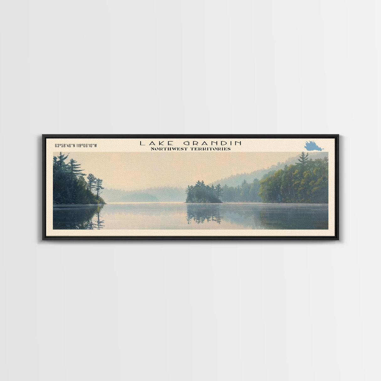 Lake Grandin Framed Canvas Print, Lake House Decor, Panoramic Wall Art, Travel Poster, Serene Lake Painting, Nature Art