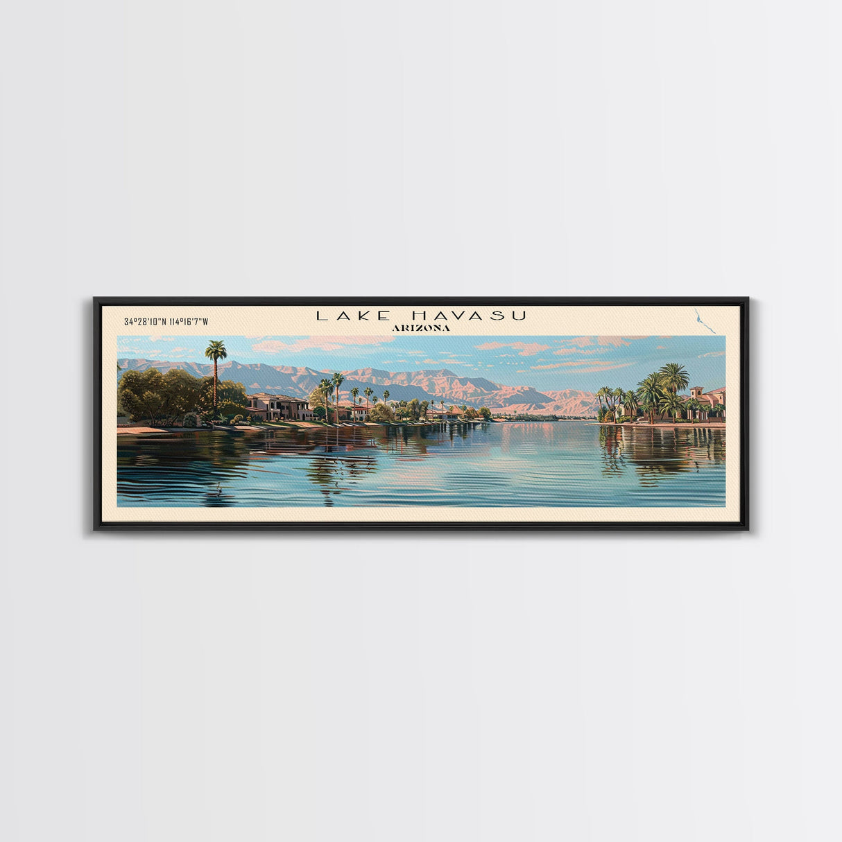 Lake Havasu Arizona Framed Canvas Print, Lake House Decor, Panoramic Wall Art, Travel Poster, Scenic Lake Painting, Nature Art