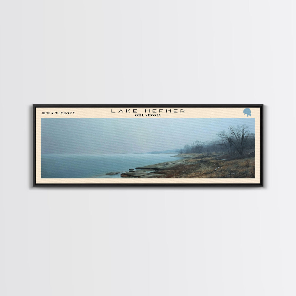 Lake Hefner Oklahoma Framed Canvas Print, Lake House Decor, Panoramic Wall Art, Travel Poster, Stunning Lake Painting, Home Art