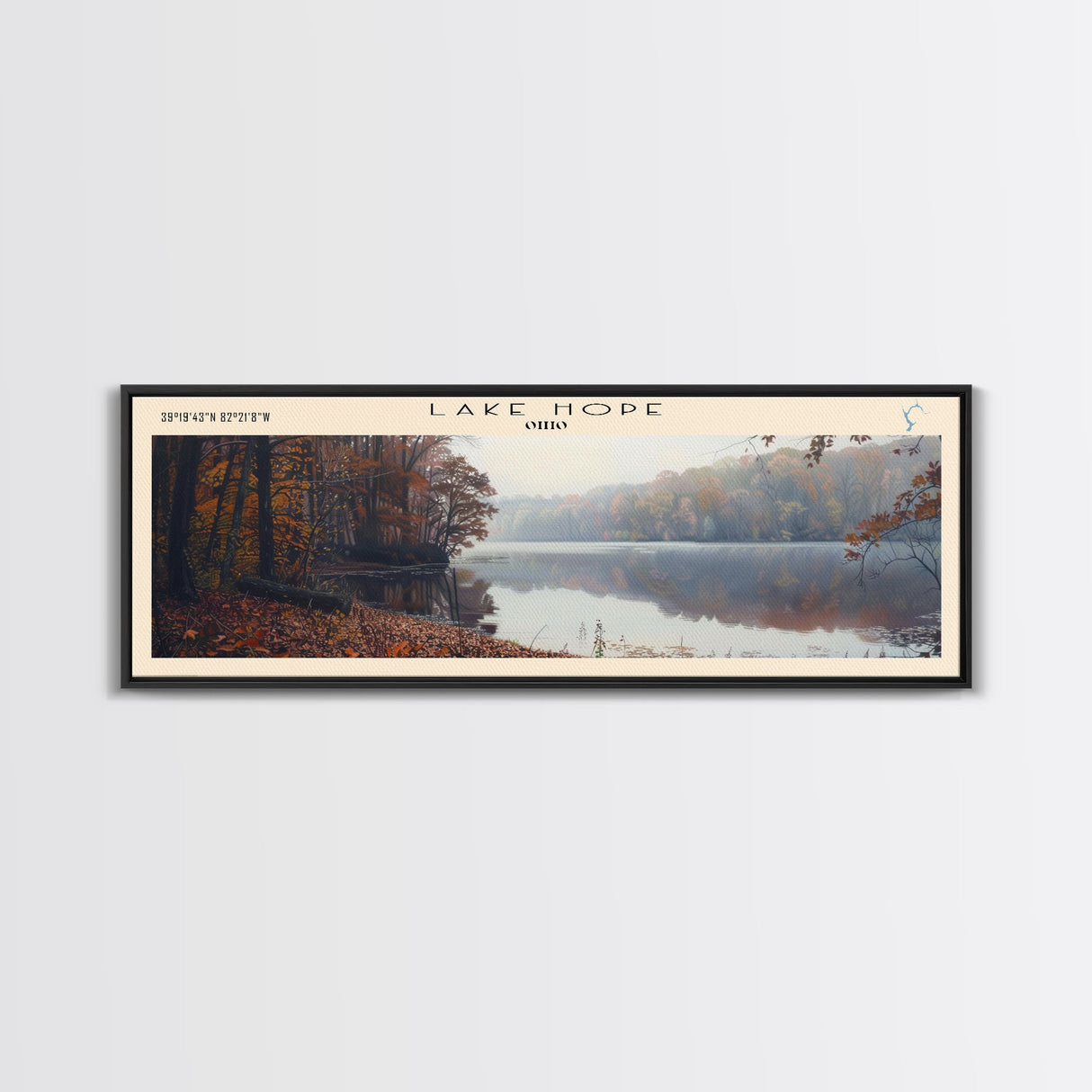 Lake Hope Framed Canvas Print, Lake House Decor, Panoramic Wall Art, Travel Poster, Stunning Lake Painting, Home Art