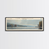 Lake Huntington New York Framed Canvas Print, Lake House Decor, Panoramic Wall Art, Travel Poster, Scenic Landscape Painting, Nature Art