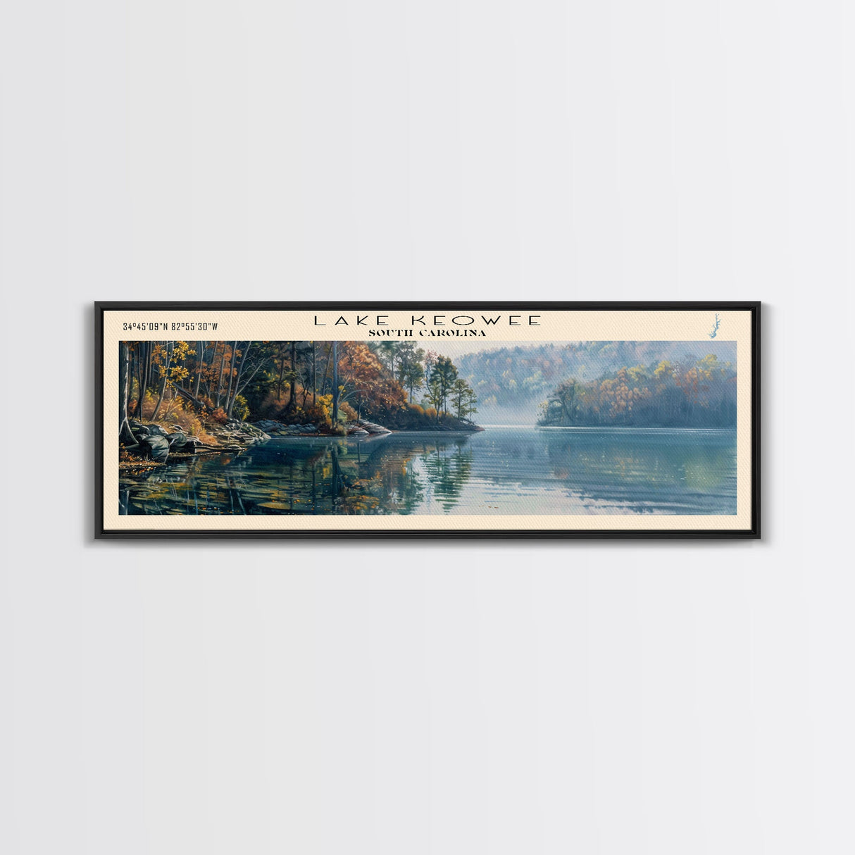 Lake Keowee South Carolina Framed Canvas Print, Lake House Decor, Panoramic Wall Art, Travel Poster, Beautiful Lake Painting, Home Art