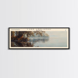 Lake Leelanau Michigan Framed Canvas Print, Lake House Decor, Panoramic Wall Art, Travel Poster, Serene Waterscape Painting, Rustic Art