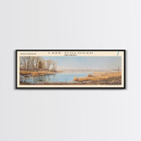 Lake Oologah Oklahoma Framed Canvas Print, Lake House Decor, Panoramic Wall Art, Travel Poster, Serene Landscape Painting, Bedroom Decor