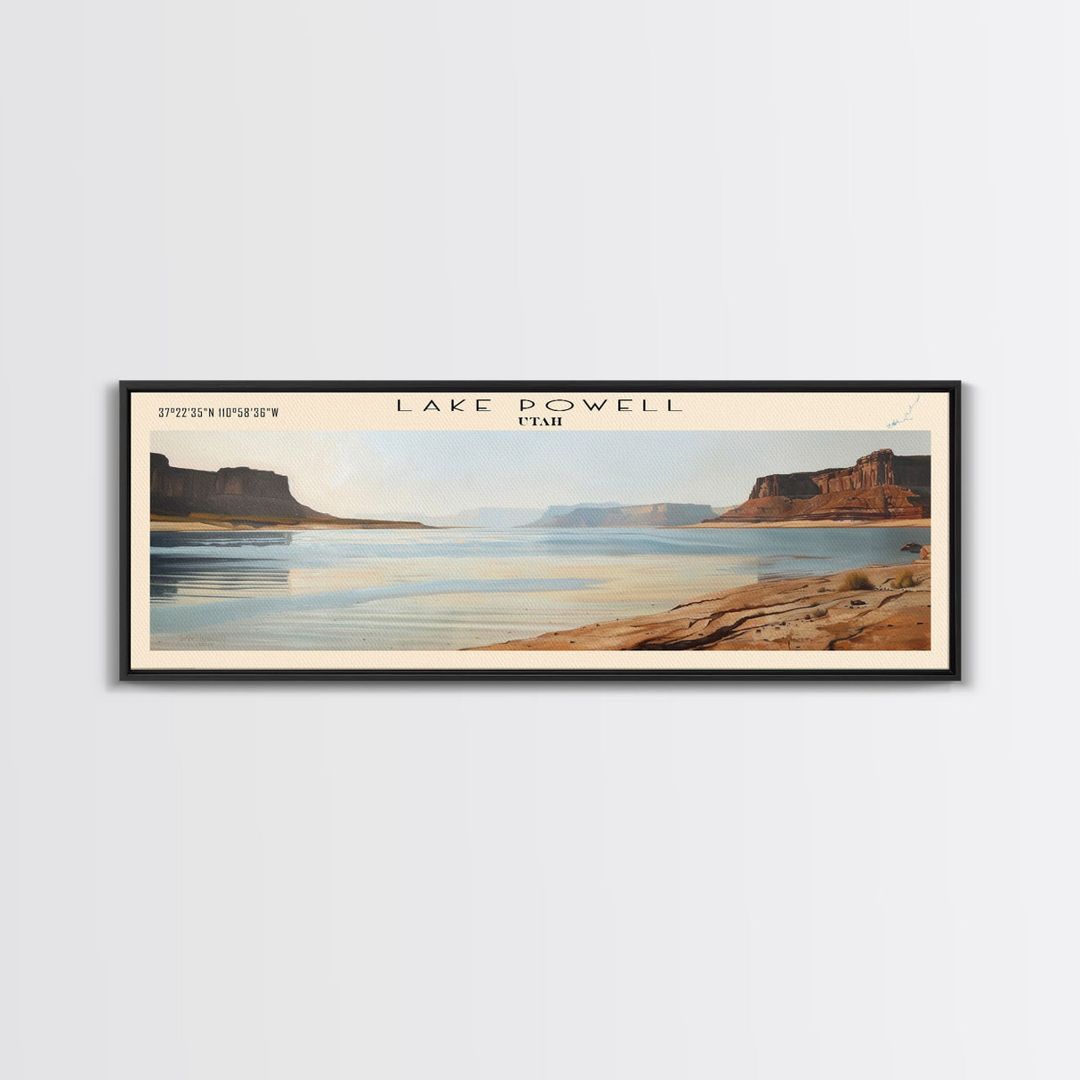 Lake Powell Utah Framed Canvas Print, Lake House Decor, Panoramic Wall Art, Travel Poster, Serene Landscape Painting, Modern Art