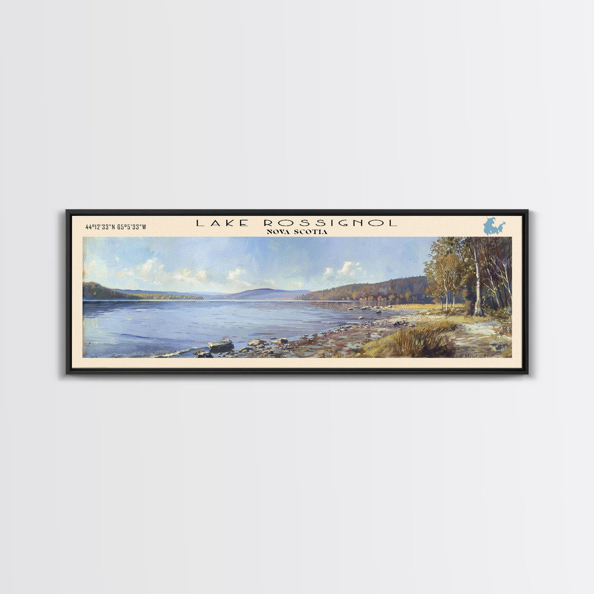 Lake Rossignol Framed Canvas Print, Lake House Decor, Panoramic Wall Art, Travel Poster, Stunning Landscape Painting, Contemporary Art