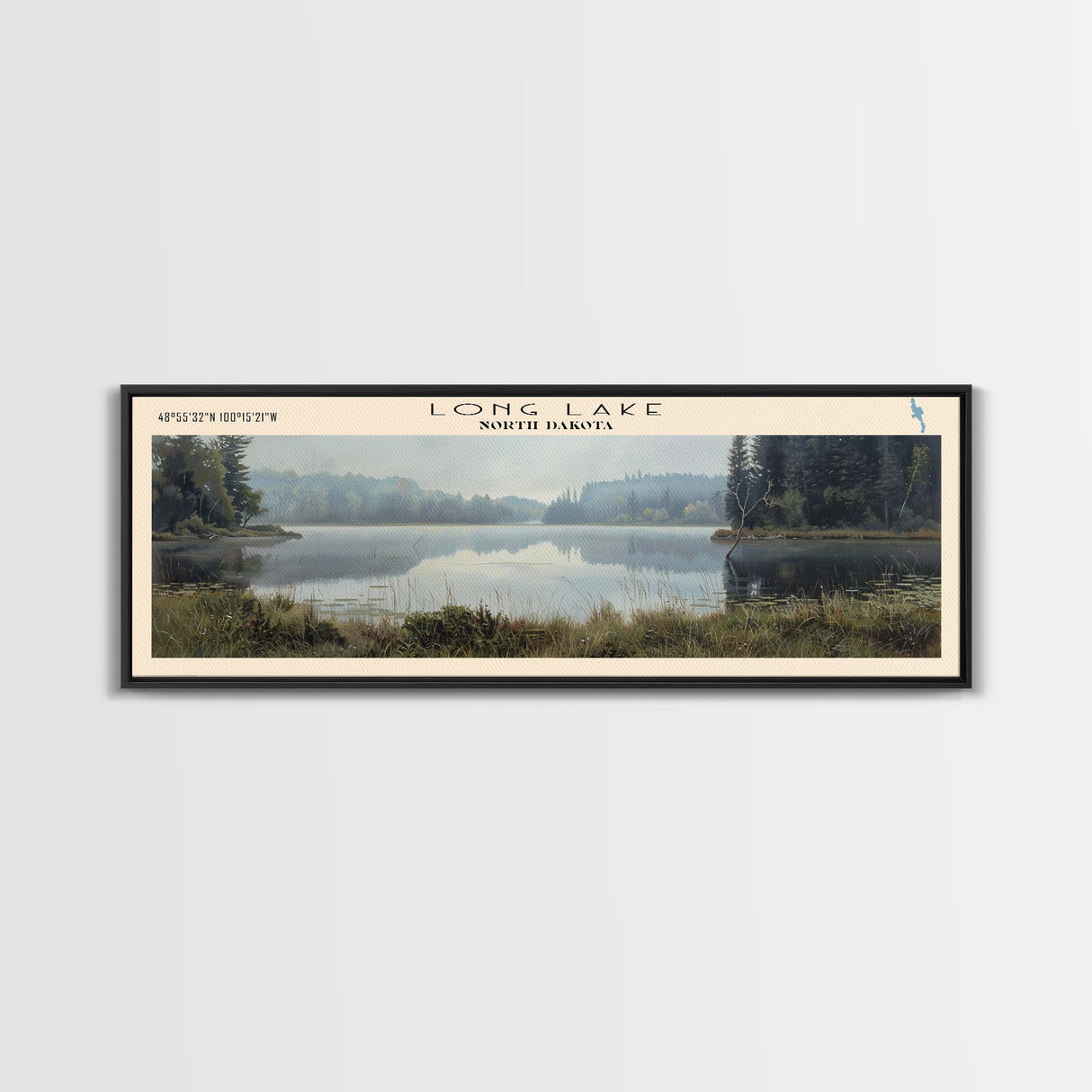 Manasquan Reservoir New Jersey Framed Canvas Print, Lake House Decor, Panoramic Wall Art, Travel Poster, Beautiful Landscape Painting, Modern Art