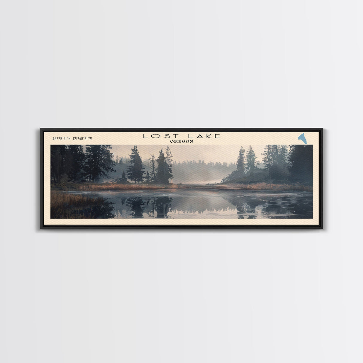 Lost Lake Oregon Framed Canvas Print, Lake House Decor, Panoramic Wall Art, Travel Poster, Scenic Landscape Painting, Rustic Art