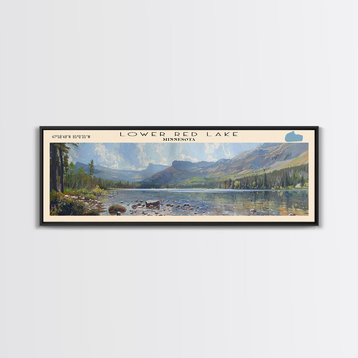 Lower Red Lake Framed Canvas Print, Lake House Decor, Panoramic Wall Art, Travel Poster, Beautiful Landscape Painting, Living Room Decor